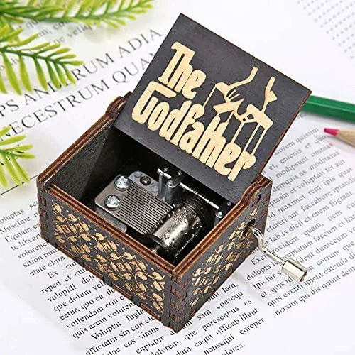 The Godfather Music Box, Hand Crank Classic Antique Carved Wood Musical Boxes 🎶