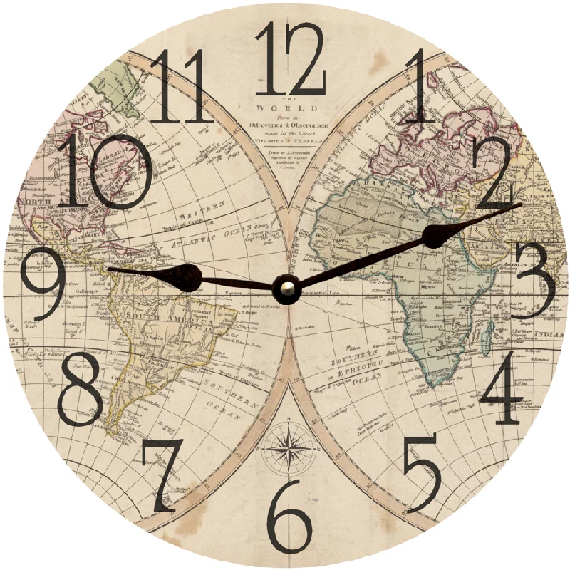 World Map Clock- Antique Map Clock