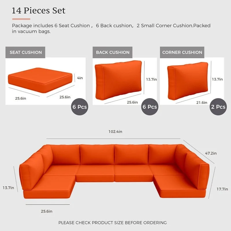 14 Piece Patio Furniture Cushion Set Outdoor Sofa Replacement Cushions