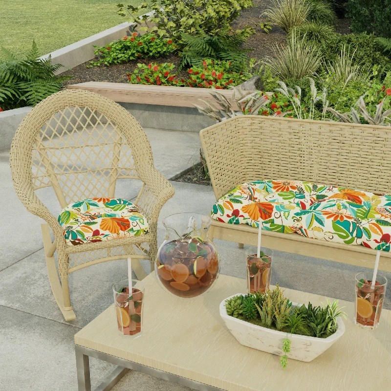 19" x 19" Multicolor Floral Outdoor Wicker Seat Cushion - Set of 2 - 19'' L x 19'' W x 4'' H