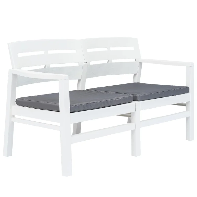 2-Seater Garden Bench with Cushions 52.4" Plastic White