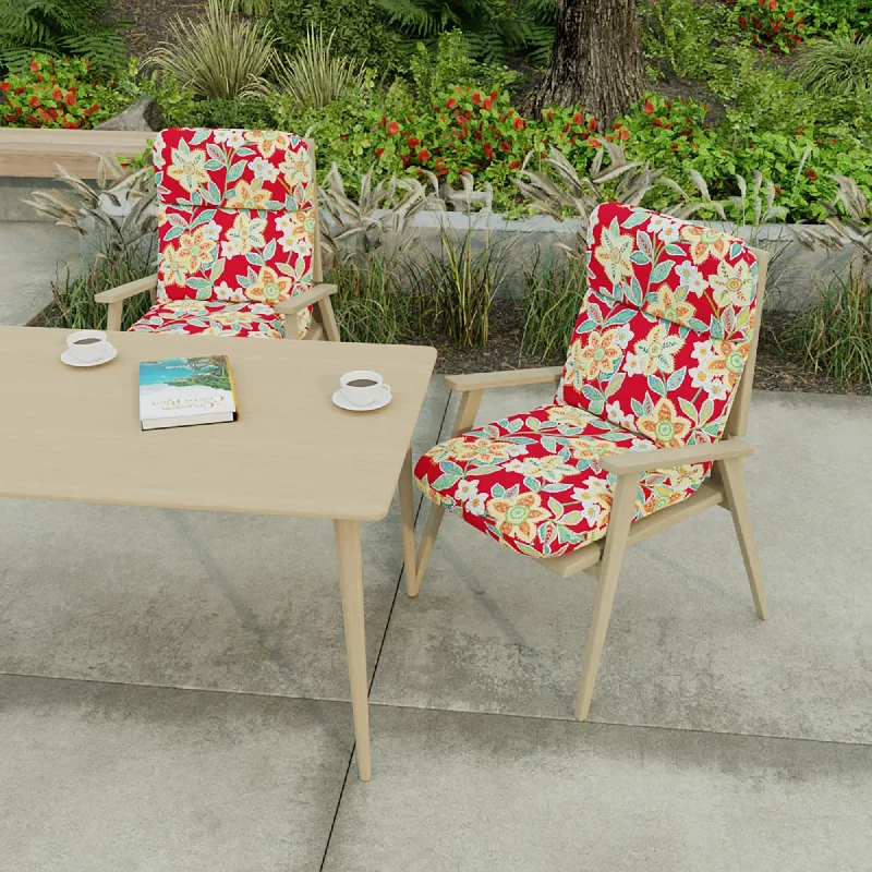 22" x 45" Red Floral Outdoor Chair Cushion with Ties and Loop - 45'' L x 22'' W x 5'' H