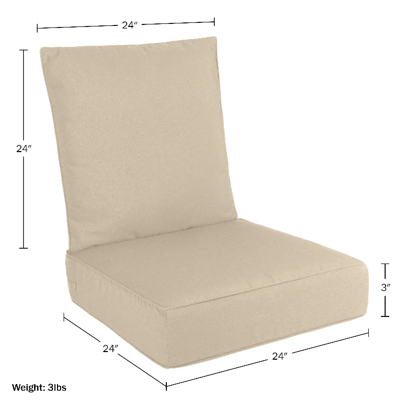 24x24 Outdoor Chair Cushions Removable Covers - Memory Foam Patio Cushions by Lavish Home