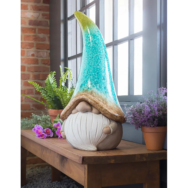 24.75"H Gnome with Blue Glaze Garden Statuary