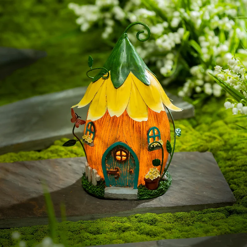 Lighted Yellow Floral Fairy House