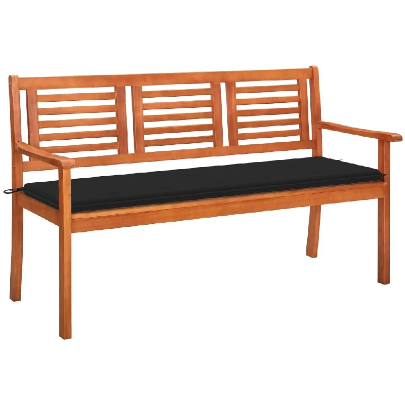 3-Seater Garden Bench with Cushion 23.3" Solid Eucalyptus Wood