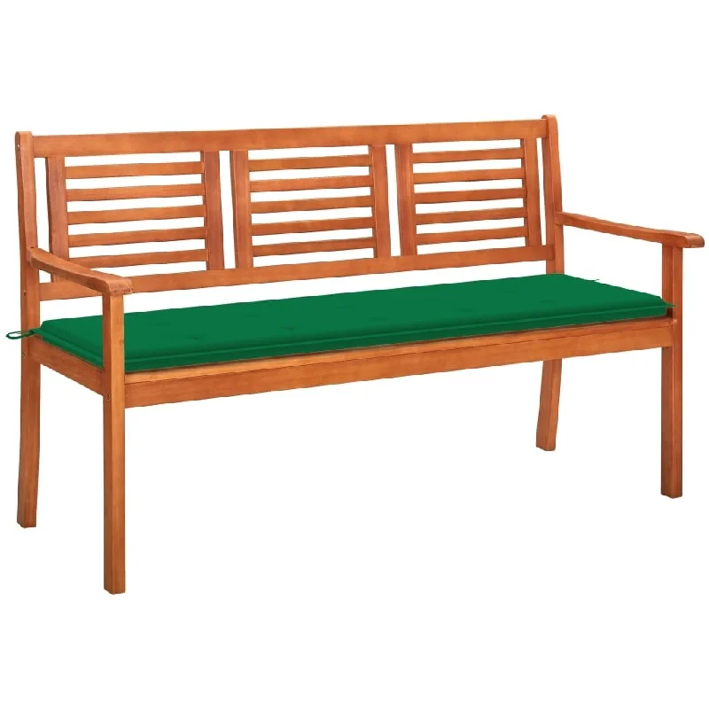 3-Seater Garden Bench with Cushion 59.1" Solid Eucalyptus Wood