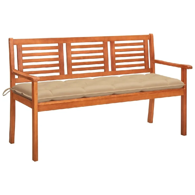 3-Seater Patio Bench with Cushion 59.1" Solid Eucalyptus Wood