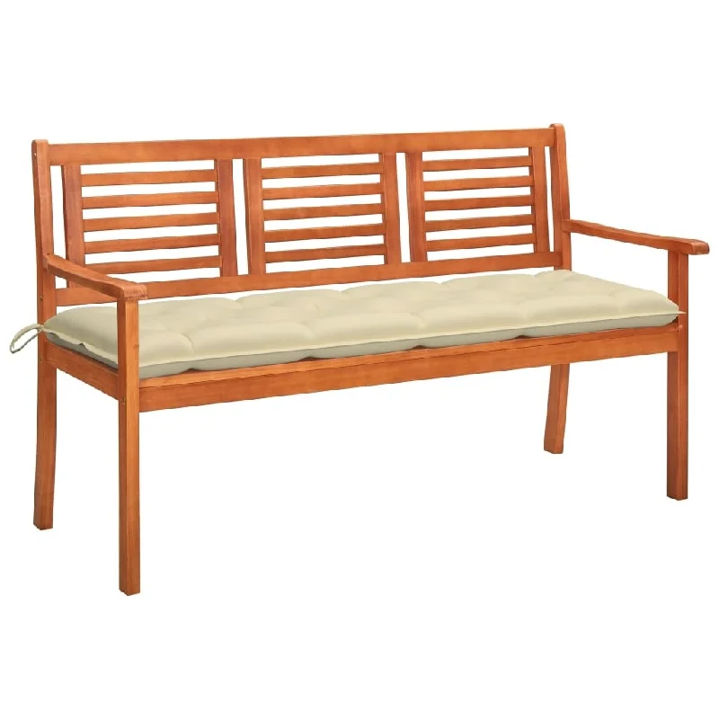 3-Seater Patio Bench with Cushion 59.1" Solid Eucalyptus Wood