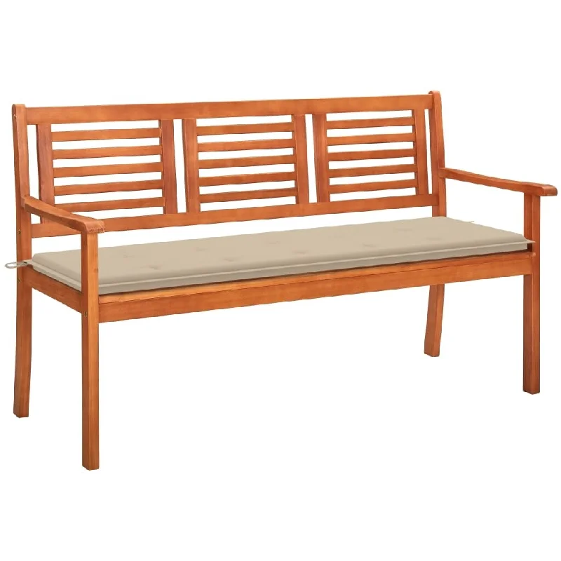 3-Seater Patio Bench with Cushion 59.1" Solid Eucalyptus Wood