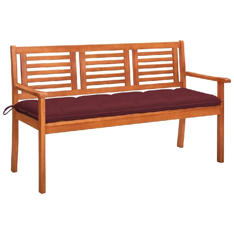 3-Seater Patio Bench with Cushion 59.1" Solid Eucalyptus Wood