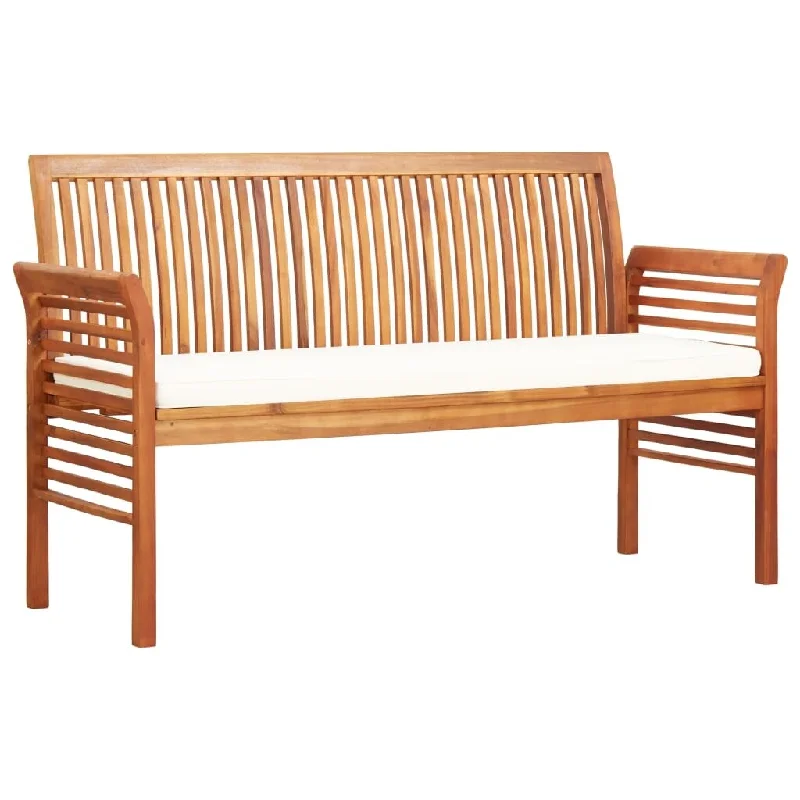 3-Seater Patio Bench with Cushion 59" Solid Acacia Wood