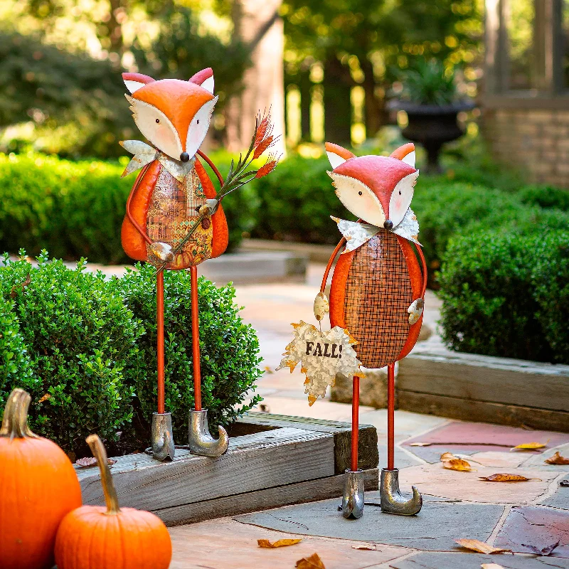 Fall Fox Metal Statuary, Set of 2