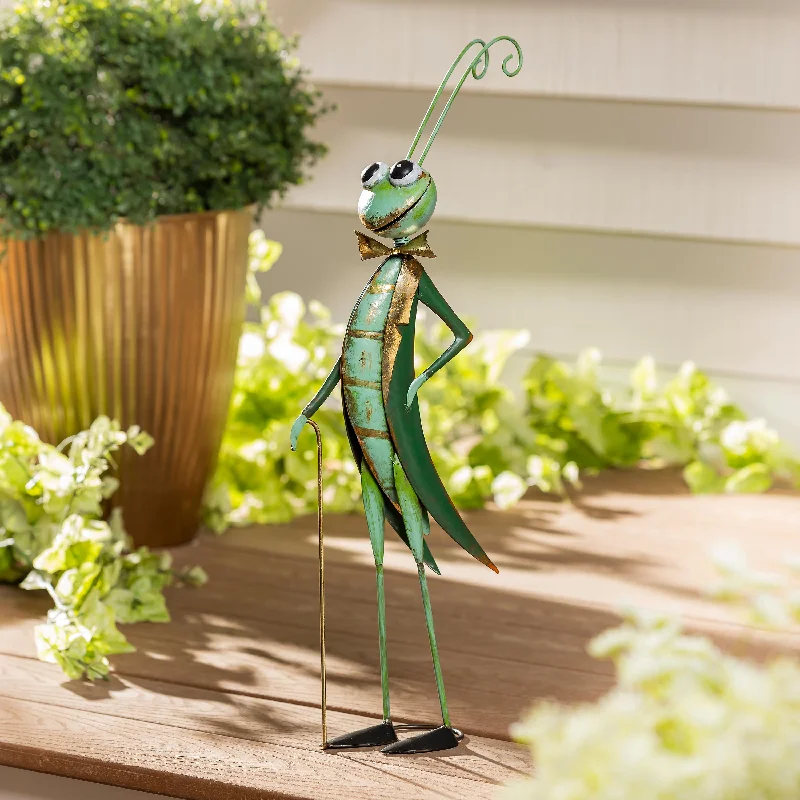 Metal Joyful Cricket With Cane Statue, 27"H