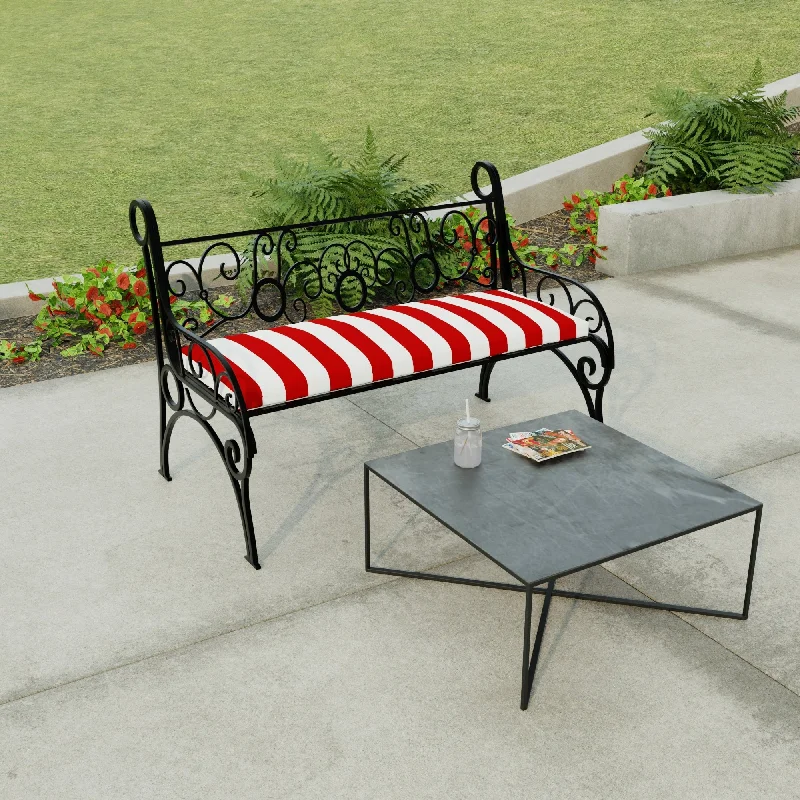 48" x 18" Red Stripe Outdoor Bench Cushion with Ties - 18'' L x 48'' W x 3.5'' H