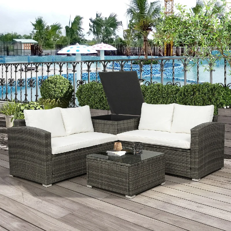 4PCS Outdoor Patio Cushioned PE Rattan Wicker Sectional Sofa Set,Beige