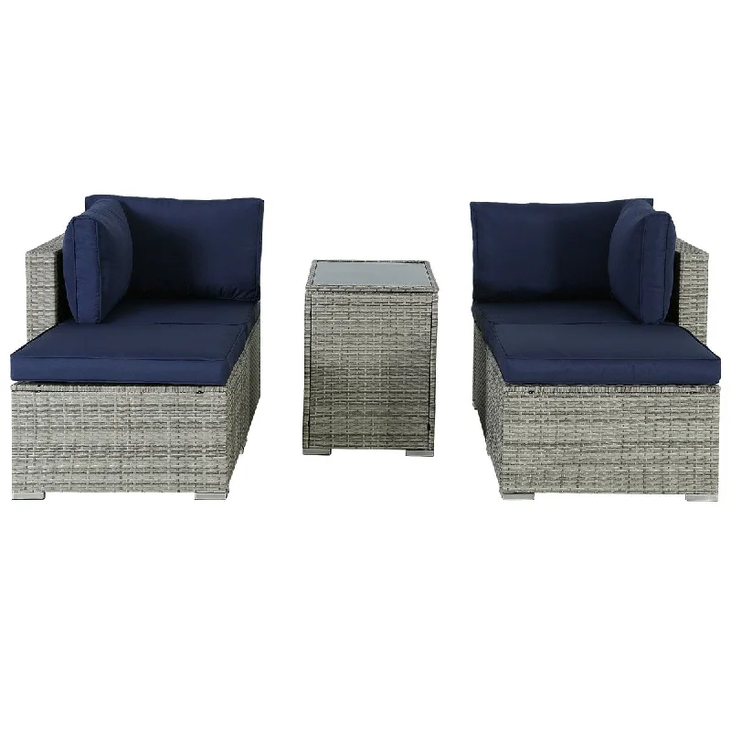 5-Piece Outdoor Rattan Furniture Sets with 2 Corner Sofas, 2 footrests, 1 Coffee Table & Cushions