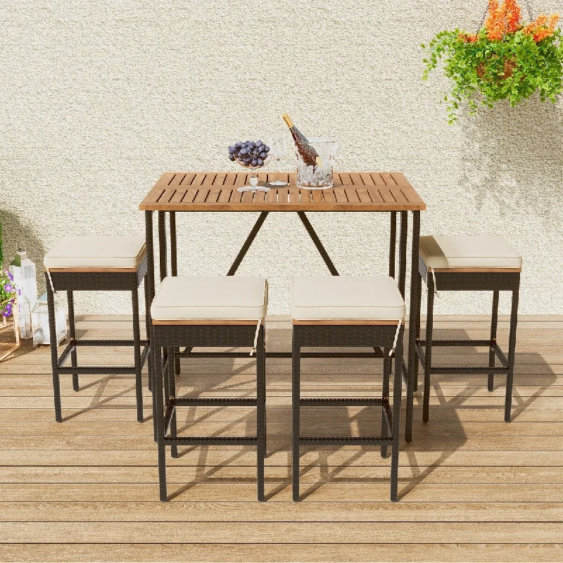 5-Piece Patio Outdoor Dining Sets With Height Table,4 Stools With Cushions