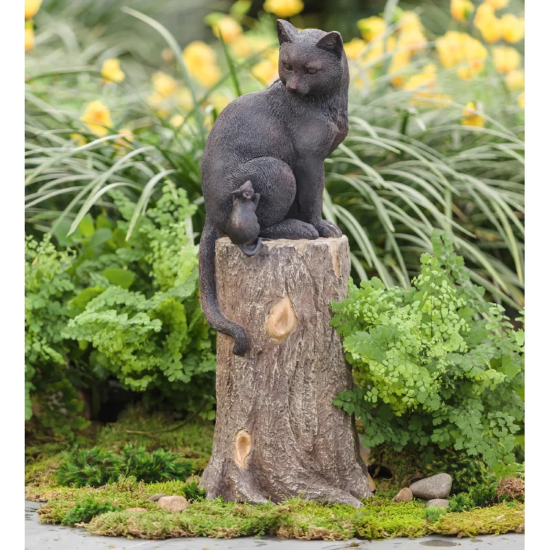 Cat and Mouse on Stump Lawn Ornament