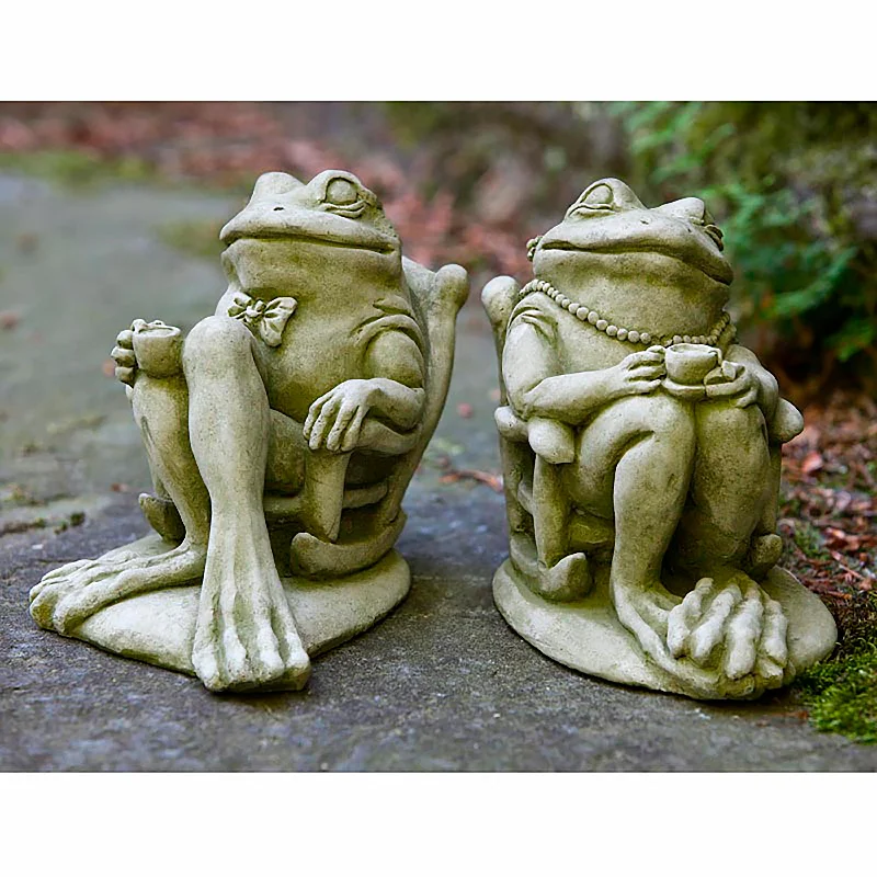 USA-Made Cast Stone Coffee and Tea Frog Garden Statues