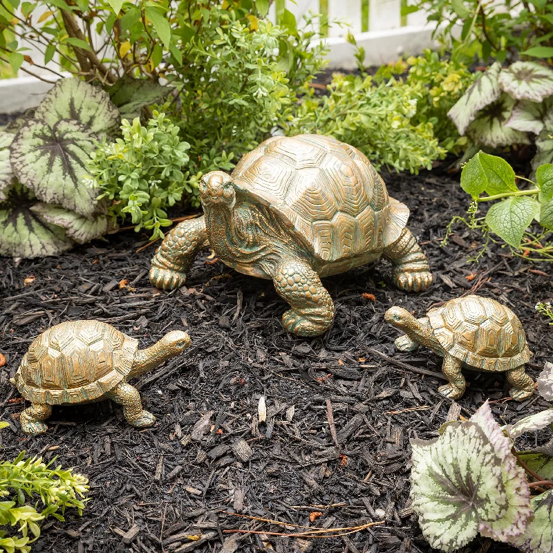 Mother Tortoise with Two Babies Resin Garden Accents