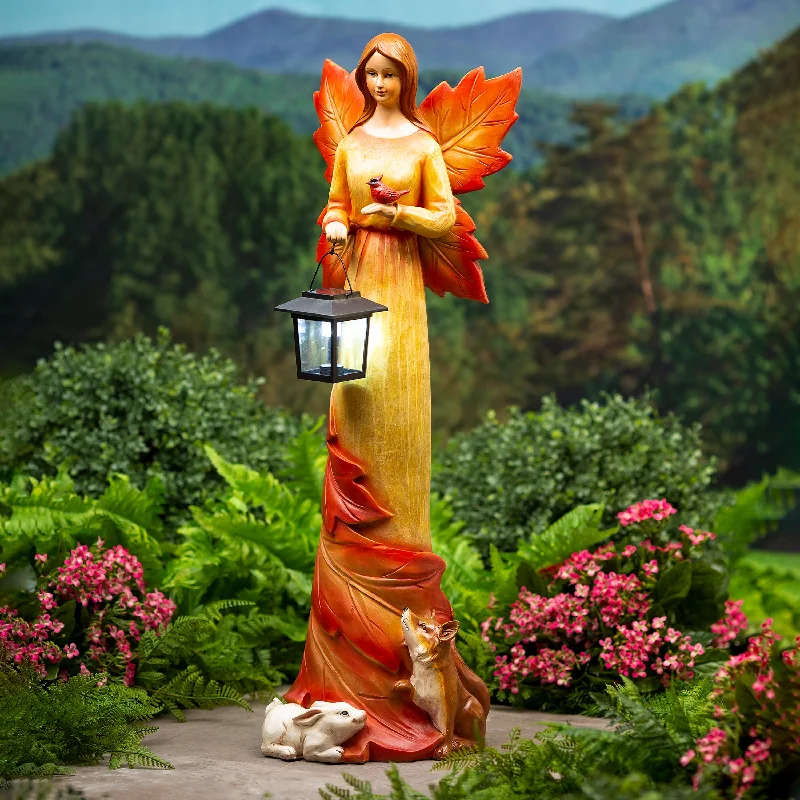 Solar Fall Foliage Angel and Friends Garden Statue