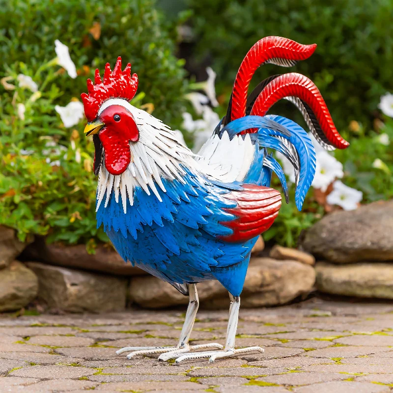 Patriotic Rooster Metal Garden Statue