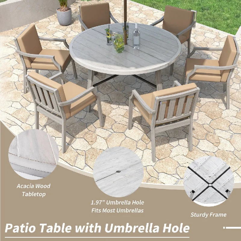 7-Piece Patio Outdoor Dinning Set with Umbrella Hole and Removable Cushions