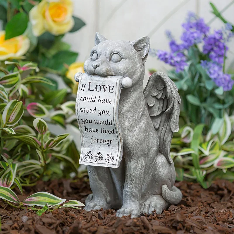 14"H Cat with Scroll Memorial Garden Statuary