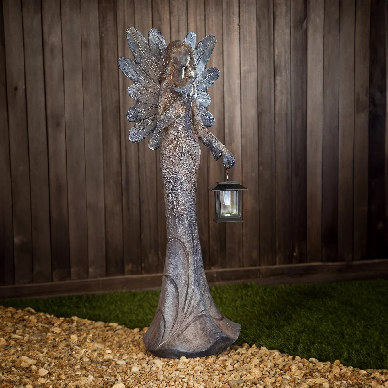 Solar Sculpted Angel Statue with Lantern