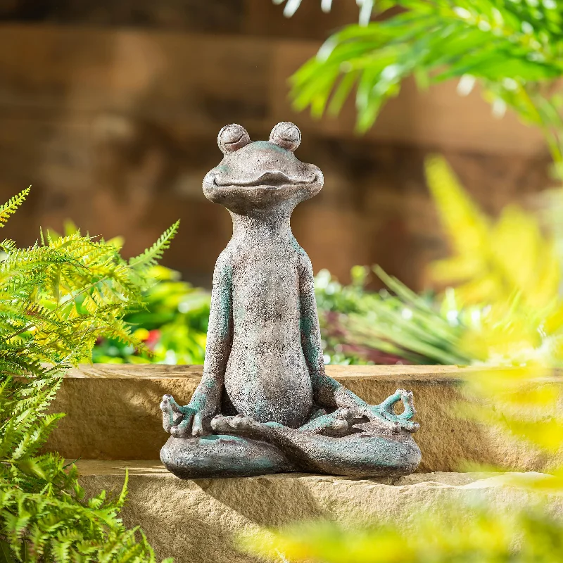 Yoga Frog Resin Statue, 13"H