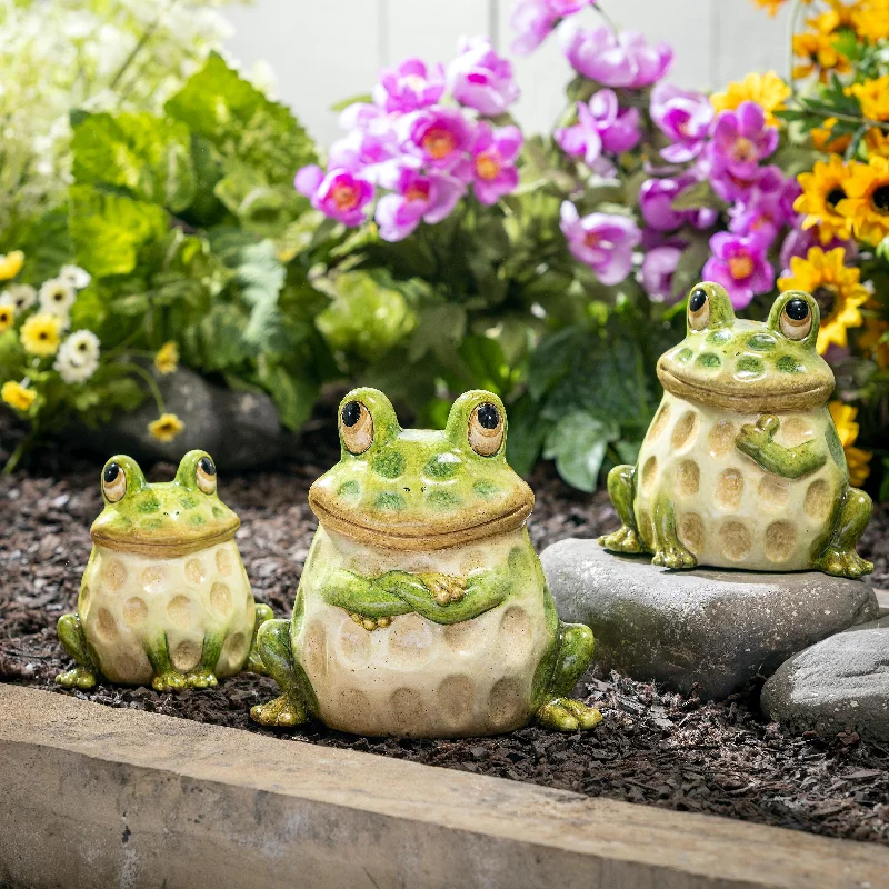 Ceramic Frog Family Statue, Set of 3, 7"H