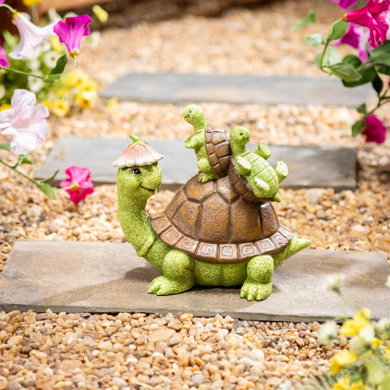 Resin Turtle With Kids Statue, 7"H