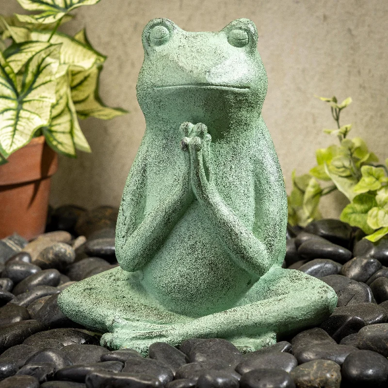 Praying Verdigris Frog Statue, 11"H