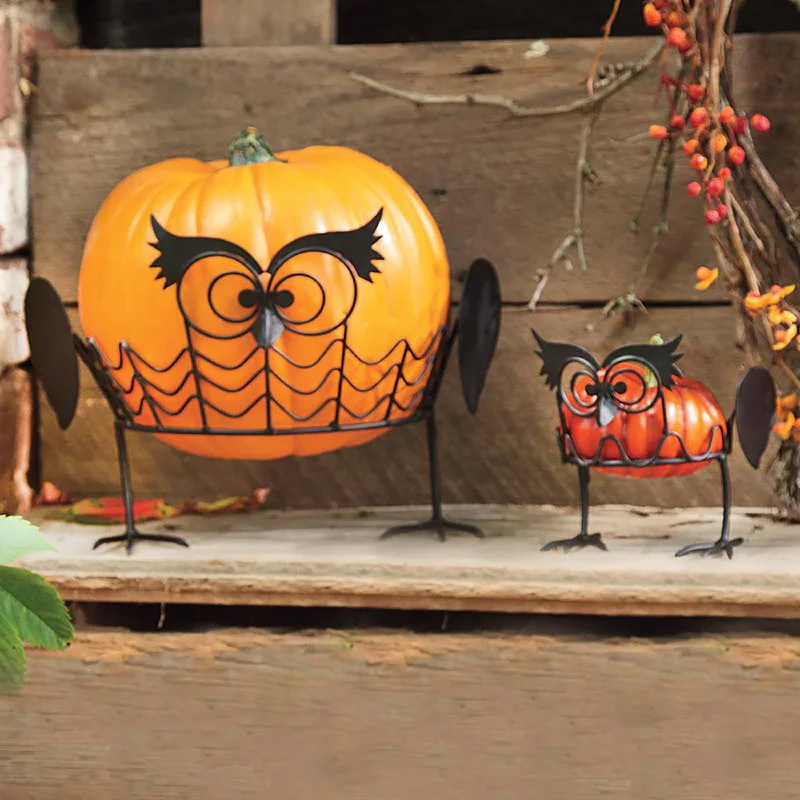 Set Of 2 Owl Pumpkin Holders