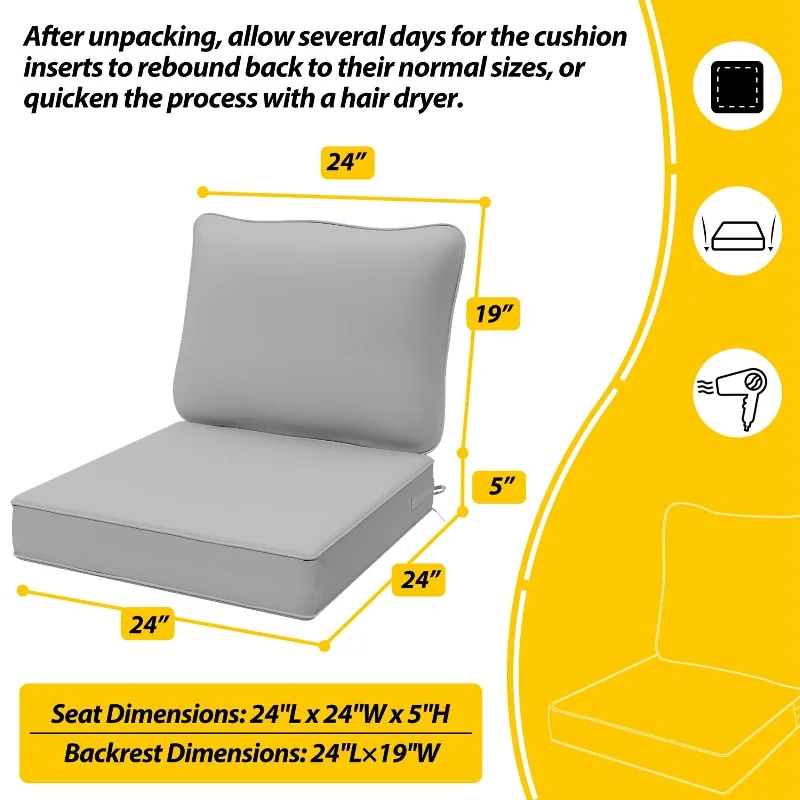 AAAAAcessories Outdoor Deep Seat Cushions for Patio Furniture, Thicken Pad with Adjustable Straps Patio Chair Cushions