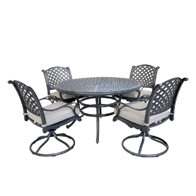 Aluminum 5-Piece Round Dining Set With 4 Swivel Rockers with Cushions