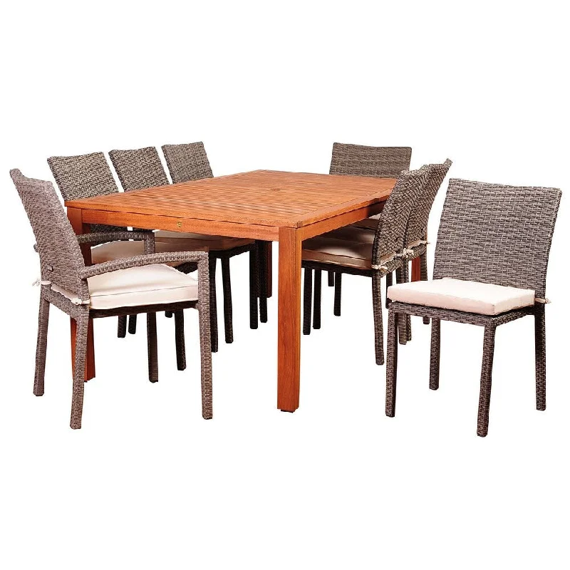 Amazonia Vienna 9 Piece Eucalyptus Rectangular Dining Set with Off-White Cushions