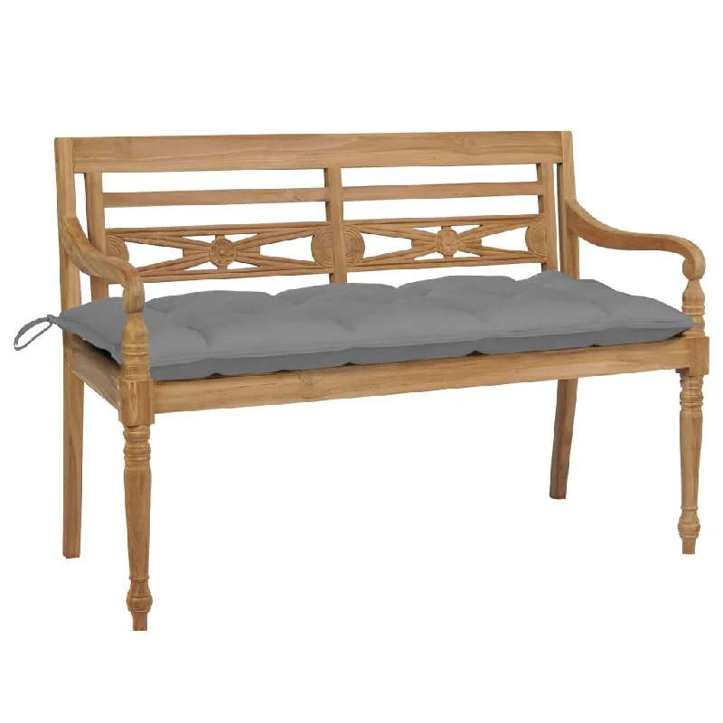 Batavia Bench with Gray Cushion 47.2" Solid Teak Wood