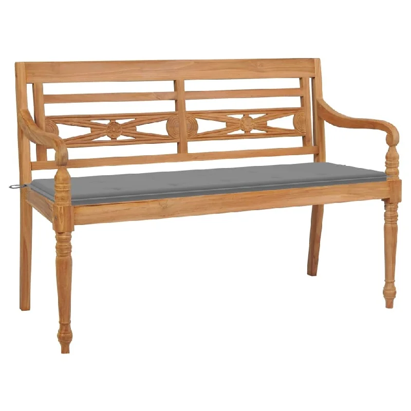 Batavia Bench with Gray Cushion 59.1" Solid Teak Wood