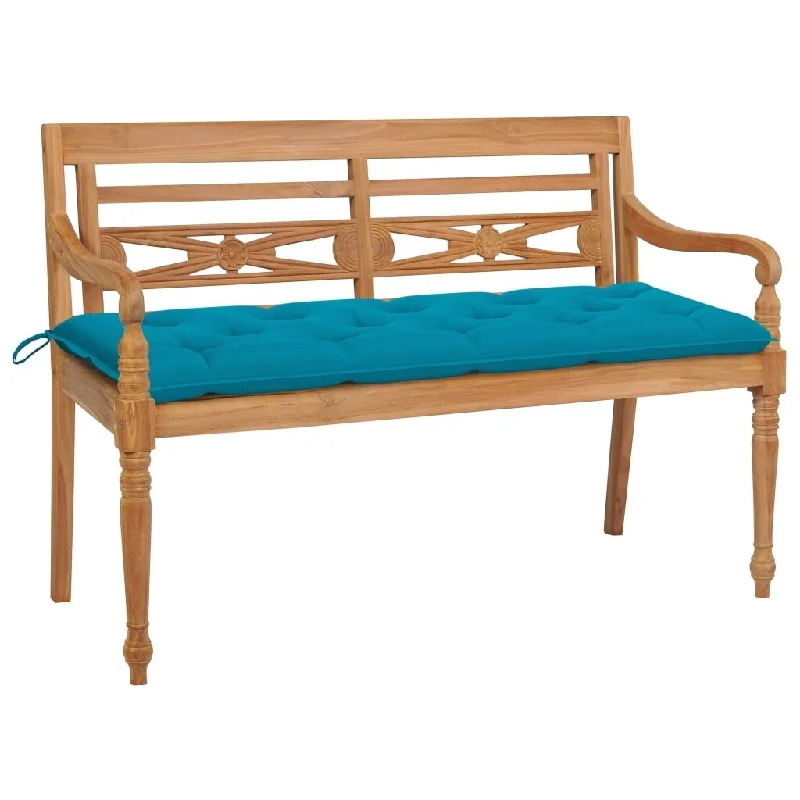 Batavia Bench with Light Blue Cushion 59.1" Solid Teak Wood