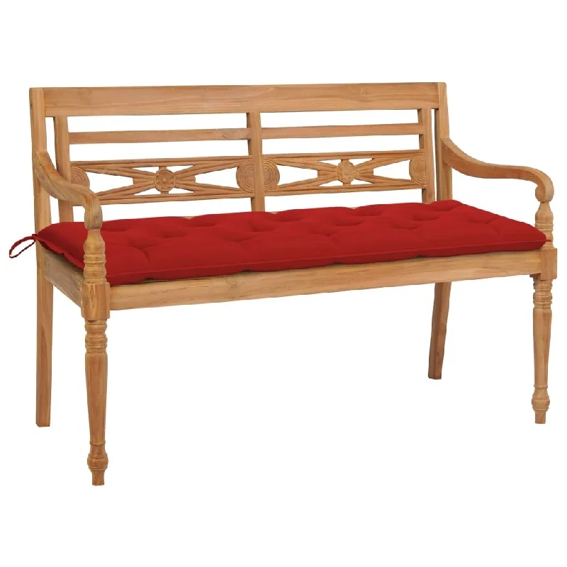 Batavia Bench with Red Cushion 59.1" Solid Teak Wood