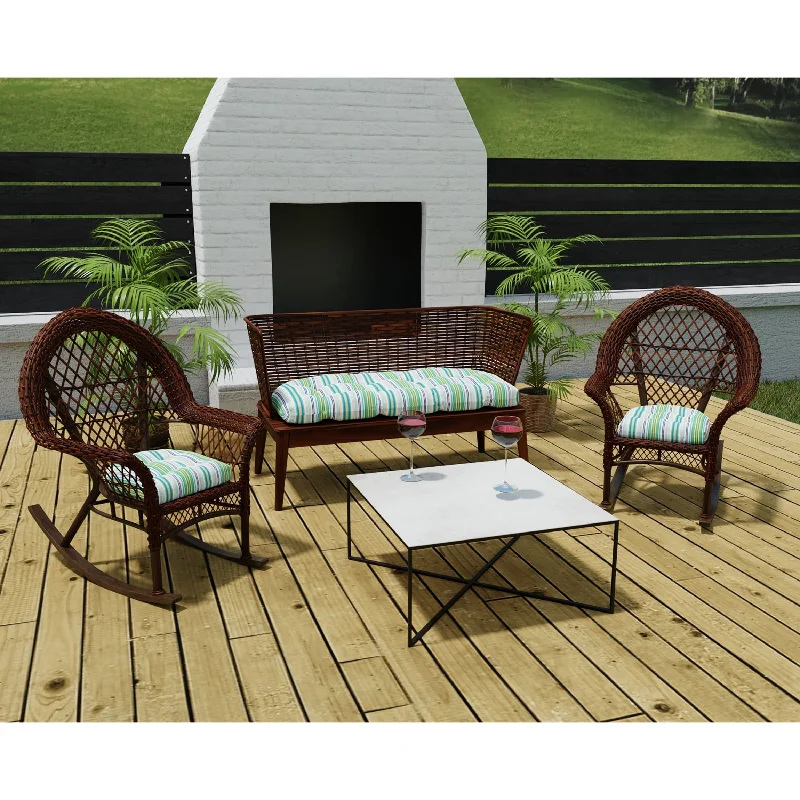 Blue Stripe Outdoor Wicker Cushion Set for Bench and 2 Seats - 18'' L x 44'' W x 4'' H