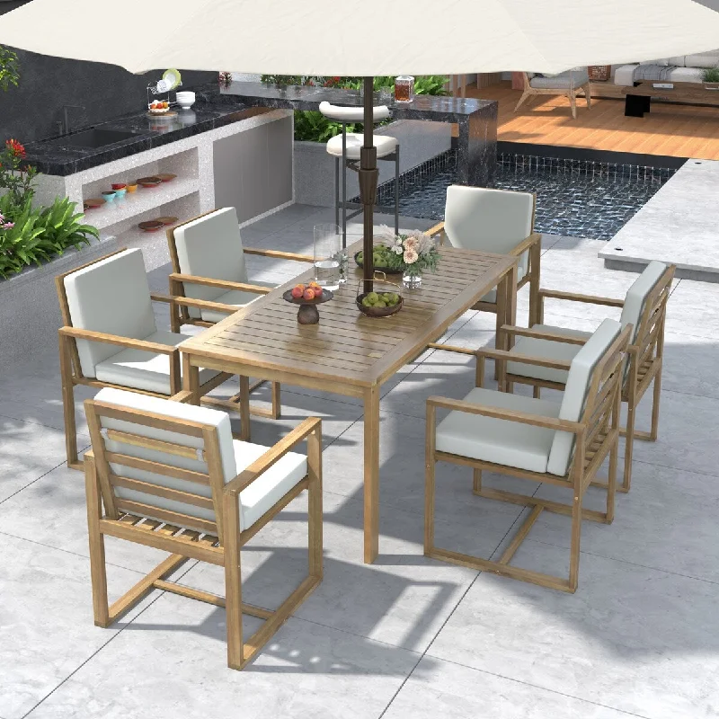 Ergonomic Design Wood Construction Patio Dining Set With Soft Cushions