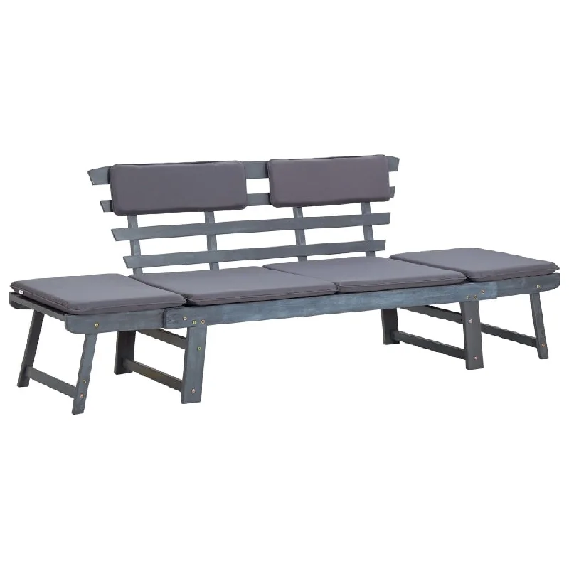 Garden Bench with Cushions 2-in-1 74.8" Gray Solid Acacia Wood