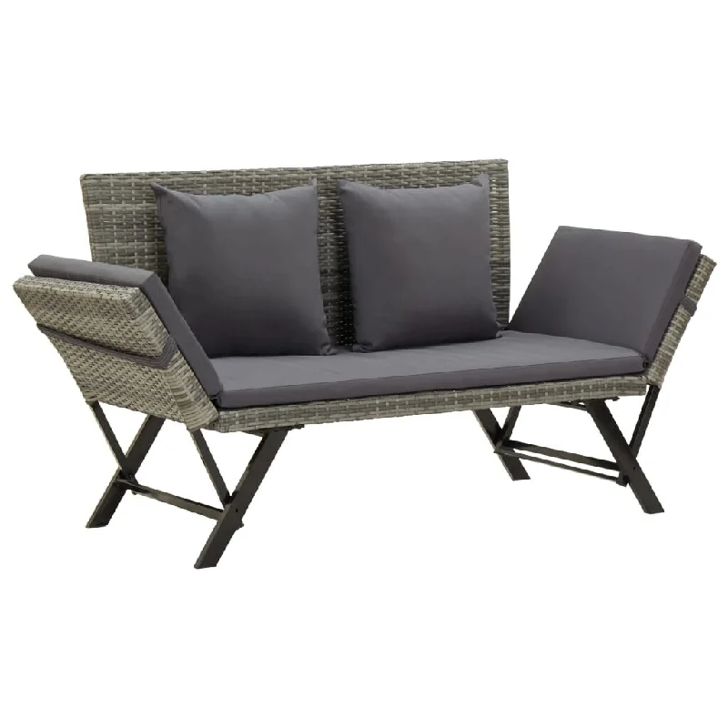 Garden Bench with Cushions 69.3" Gray Poly Rattan