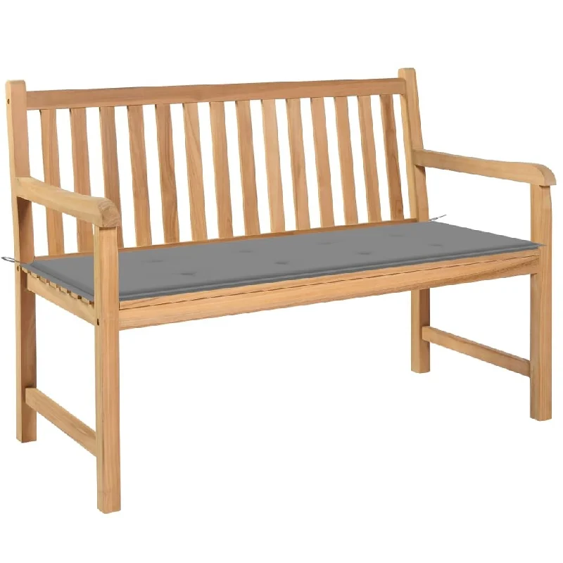 Garden Bench with Gray Cushion 47.2" Solid Teak Wood