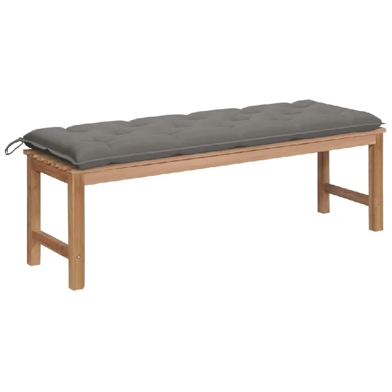 Garden Bench with Gray Cushion 59.1" Solid Teak Wood