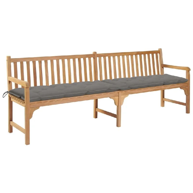 Garden Bench with Gray Cushion 94.5" Solid Teak Wood