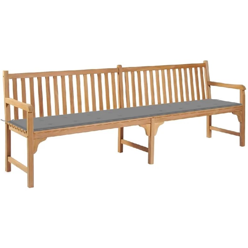 Garden Bench with Gray Cushion 94.5" Solid Teak Wood